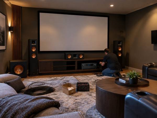 Home theater and TV setup — a vetted Genie pro at work